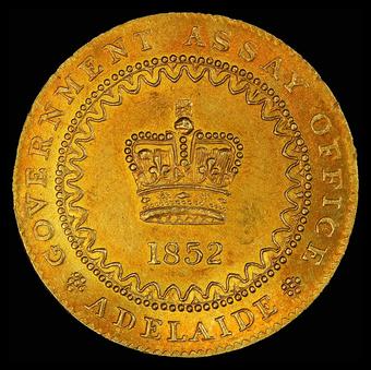 1852 - Type 1 - Die crack Australia Adelaide One Pound obverse