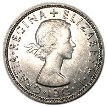 1953 - Small Reverse Denticles Australia Florin obverse