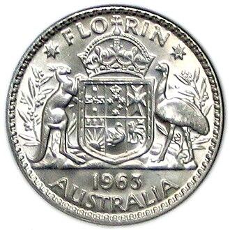 1953 - Small Reverse Denticles Australia Florin reverse