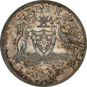 1910 Australia Sixpence reverse