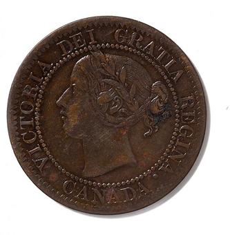 1859 - Narrow 9 Canada 1 Cent obverse