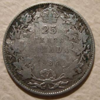 1930 Canada 25 Cents reverse