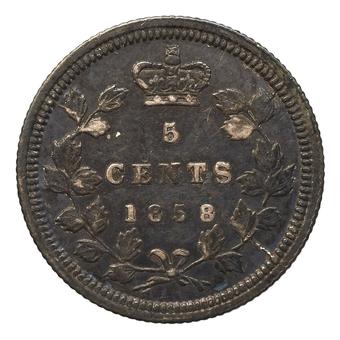 1858 - Large Date - Double 8 #2 Canada 5 Cents reverse