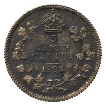 1908 - Small 8 Canada 5 Cents reverse