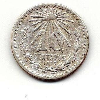 1919 Mexico 10 Centavos reverse