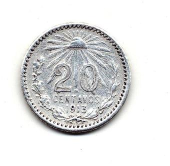 1914 Mexico 20 Centavos reverse