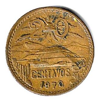 1955 Mexico 20 Centavos reverse